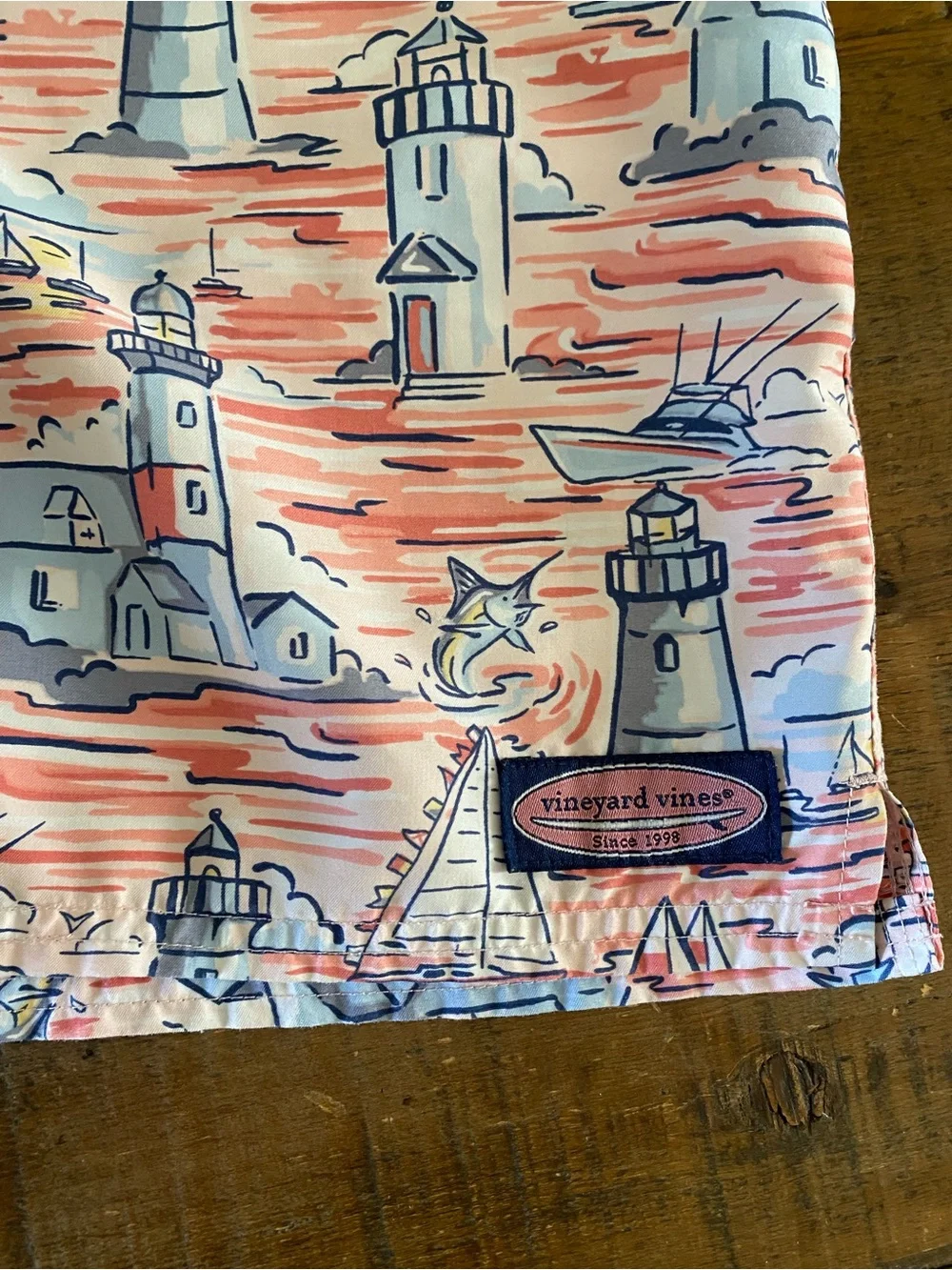 Vineyard Vines Boy’s Lighthouse Print Swim Trunks Shorts - Medium 10/12